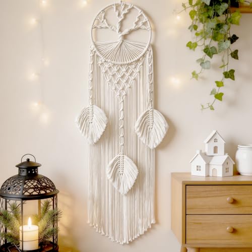 Yaxloi Baum des Lebens Traumfänger Makramee, Traumfänger Boho, Boho Wandtraumfänger, Mit dem Segen der „Bewahrung der Schönheit“ Geeignet für Schlafzimmer, Wohnzimmer und Eingangshallen