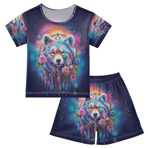senya Short Sleeve Pajamas Sets Summer Cotton Sleepwear Dream Catcher Wolf