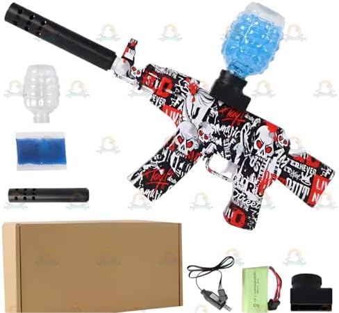 KGeM All New Mini AK Gel Automatic Ball Blaster Gun | Silencer Attachment | Rechargeable | Safety Glass - Eco-Friendly Gel Ammo & Bottle | for Adults & Kids (14+)