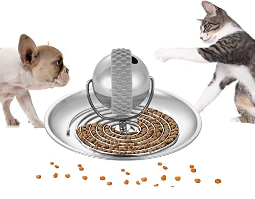 Upgrade 2 In 1 Slow Feeder Cat Bowls,Cat Feeder Bowls Puzzle Toys Stainless Steel,Treat Game Toy Cat Brain Stimulation Toys,Boredom Treatment Food Dispensing Slow Feeder For Cats Dogs #TOP3