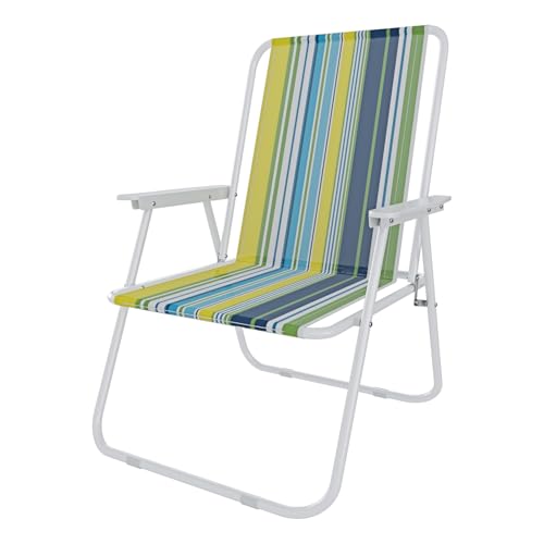 Sedia Pieghevole In Metallo In Tessuto Oxford 600D Con Braccioli Da Spiaggia Campeggio Camping Leggera Resistente Seggiola Pesca Giardino Terrazzo Balcone Esterno (Multicolore Verde Azzurro e Giallo)