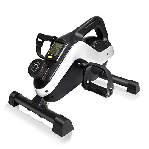 IDEER LIFE Under Desk&Stand Up Exercise Bike,Mini Elliptical Trainers Stepper Pedal w/Adjustable Resistance and LCD Display,Fitness Exercise Peddler for Home&Office Workout (White Blue 09023)