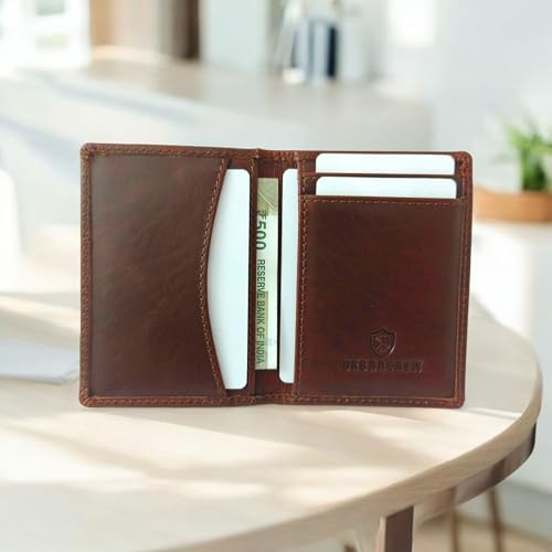 URBAN CREW RFID Blocking Slim Wallet for Men – Minimalist Genuine Leather Card Holder – Compact Front Pocket Bifold Wallet with Quick Access Slot (Cherry)3