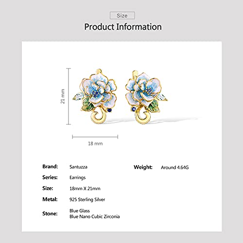 Santuzza Peony Earrings 925 Sterling Silver Blue Glass Enamel Blue Flower Dangle Earrings For Women #TOP5