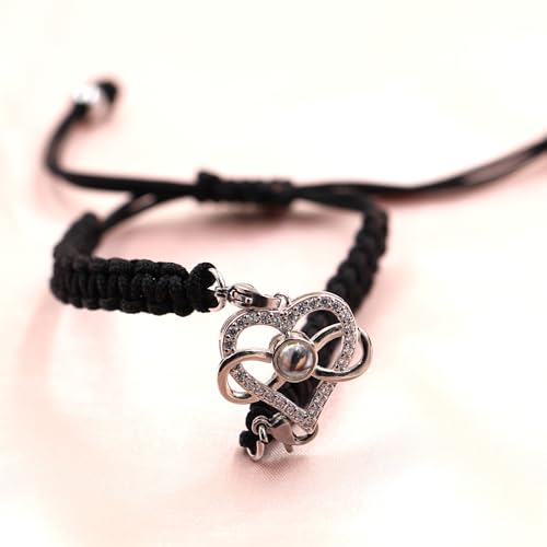 Image of 100 Languages I Love You Bracelet Necklace Heart Projection Bracelets Adjustable Braided Rope Friendship Love Gifts for Mom Best Friends