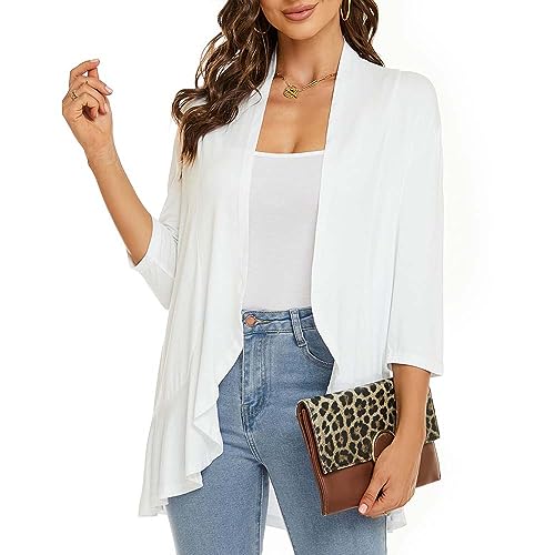 Image of Womens Lightweight Cardigan Open Front Cardigans Soft Draped Ruffles 3 /4 Sleeve Cardigan (S-3XL)
