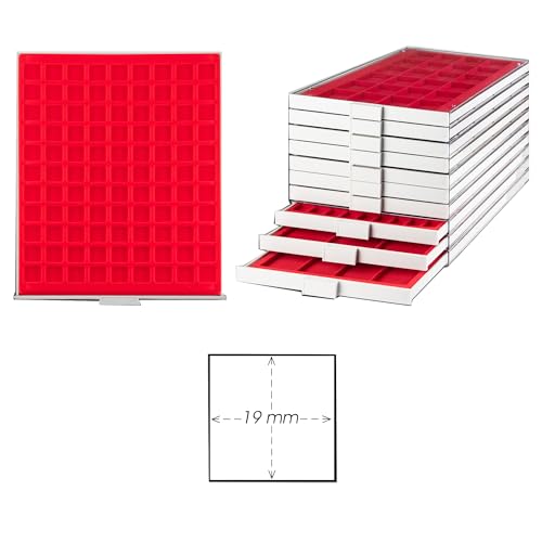 Prophila Box Per Monete, Grigio, 99 Scomparti Angolari Per Monete Fino A 19 Mm, Inserire Rosso
