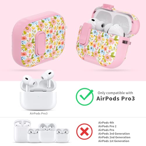 Image of for AirPods Pro 3 Case with Lock & Phone Stand,Cute Floral Pattern Style | PC & TPU Dual Layer Protective Cover with Keychain & Cleaner Pen for Apple AirPod Pro 3rd Generation Women (Dahlia)
