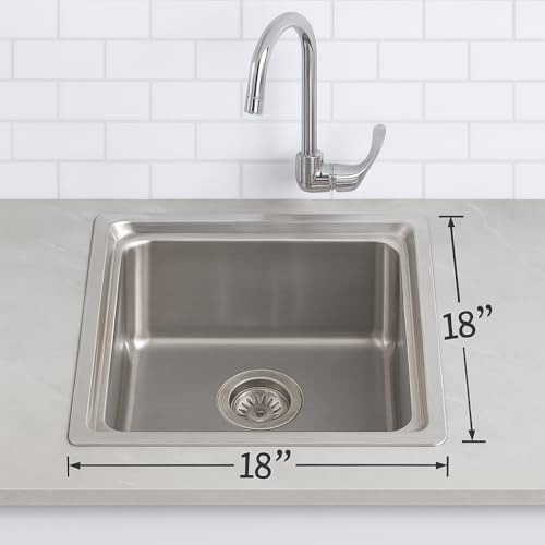 Image of NIRALI Kitchen Sink 18 x 18 Inch Omni 304 Heavy Duty Stainless Steel | Single bowl Sink Round Coupling | Rust & Stain Resistant | Glossy Finish | Minimizes Sound (Glossy, 18 inch x 18 inch x 9 inch)