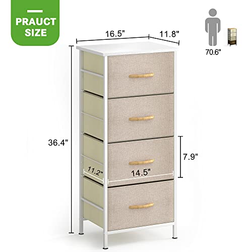 Jsungo Dresser Storage Tower With 4 Drawers, Fabric Organizer Unit With Wooden Top For Bedroom, Living Room, Closets, 4 Tier Fabric Shelf With Steel Frame And Handles For Printer, Beige #TOP2
