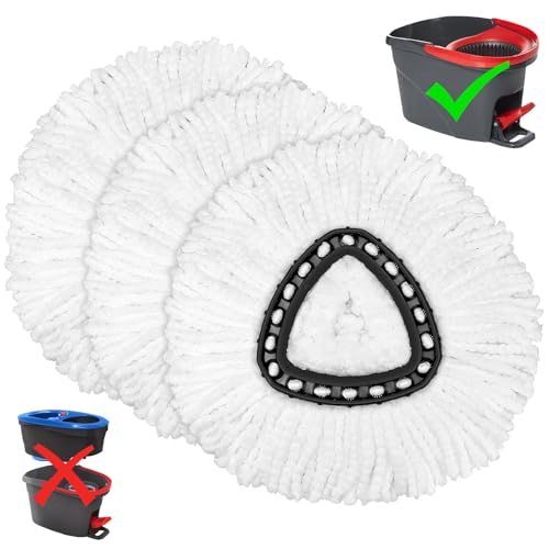 Image of 3PC Mop Replacement Heads for EasyWring, Spin Mop Heads Replacements, Microfiber Spin Mop Refills, Easy Cleaning Mop Replace Head (White-3 Mop Heads)