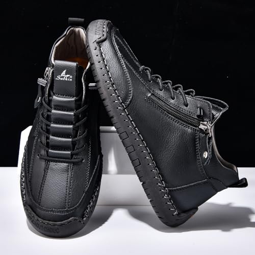 Men's Lace Up Handmade High Top Chukka Boots Fashion Side Zipper Outdoor Non-Slip Walking Sneakers Comfortable Slip On Casual Driving Shoes3