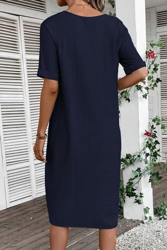 Robe décontractée en lin col en V anti-transpiration avec poches intégrées