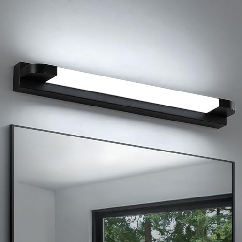 ECOBRT Lámpara de Baño para Espejo, 42CM LED Iluminación 7W 420LM Aplique Espejo de Baño Blanco Natural 4000K para Tocador Armario IP20 Negro (4000, Kelvin)