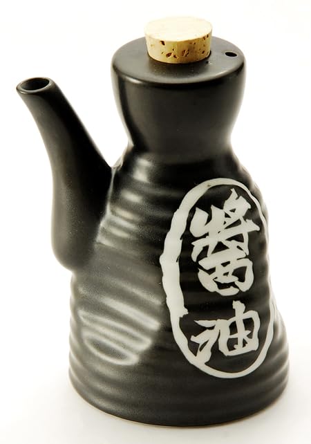 Urban Tokyo Japanese Traditional Porcelain Soy Sauce Bottle Dispenser with Cork Stopper 7 fl oz Earthernware Oil Ponzu Vinegar Shoyu Soy Sauce Dispenser Refill Bottle Made in Japan