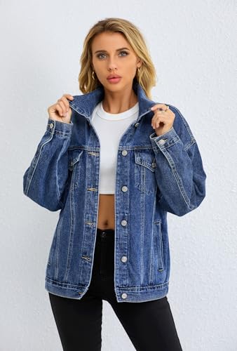 Jean Jacket for Women, Oversize Trendy Denim Jacket, Women's Loose Long Boyfriend Jean Jackets Coat3