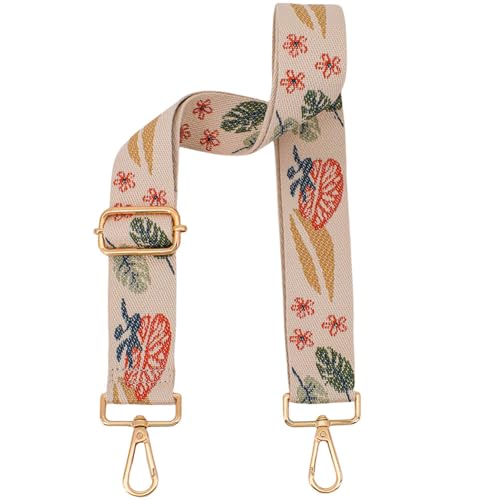 Image of Replacement Purse Strap Shoulder Strap Adjustable Crossbody Strap for Women Crossbody Wide Shoulder Bag, Khaki Leaves-gold Hardware, 28-51 inches x 1.5 inches