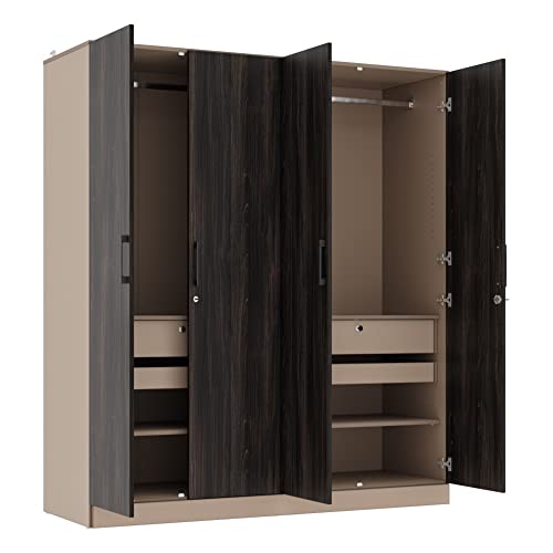 Image of Wakefit Wardrobe | 1 Year Warranty | Engineered Wood Almirah, Cupboard for Clothes Storage | 4 Door, 4 Shelves, 2 Drawers, 2 Trays, 2 Hanging Space | Cashmere Plus - Frappe-Wyoming Maple