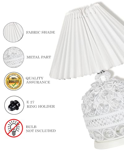 Image of Homesake Modern Small Crystal Table Lamp, Contemporary Bedroom Bedside Nightstand Lamp Light, Desk Globe Lamp for Living Room Girls Kids Room, Fabric Shade (White Pleated)