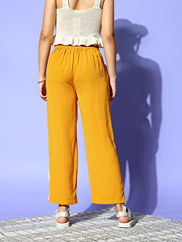 Image of PANIT Women Stylish Mustard Solid Slitted Trousers