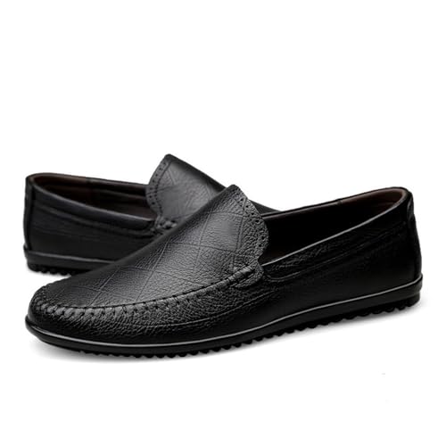 Mens Loafers Shoe Round Toe Lightweight Flexible Flat Heel Rubber Sole Genuine Leather Stitching Details3