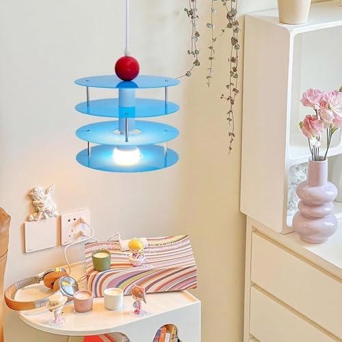 Lustre nordique E27 bleu en acrylique rond pour salon moderne