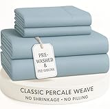 LANE LINEN Queen Bed Sheets – Long-Staple 100% Cotton, Naturally Cooling Sheets Queen Set in Percale Weave, Hotel Luxury Finish, Durable for Daily Use, 15” Deep Pocket, No Pill – French Blue