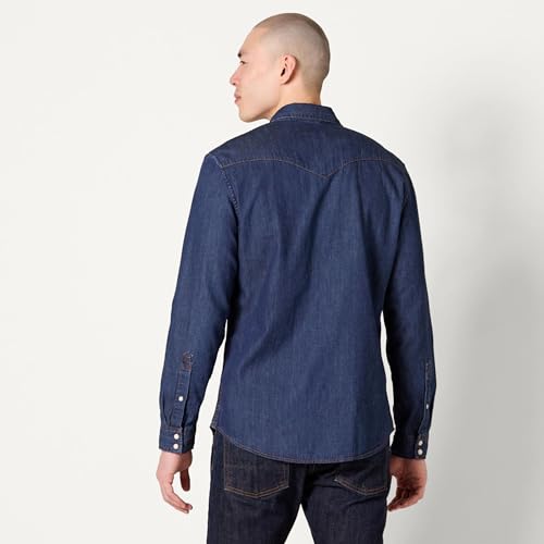 Image of Amazon Essentials Men's Slim-Fit Long-Sleeve Denim Western Style Cotton Shirt with Snap Buttons, Lightweight