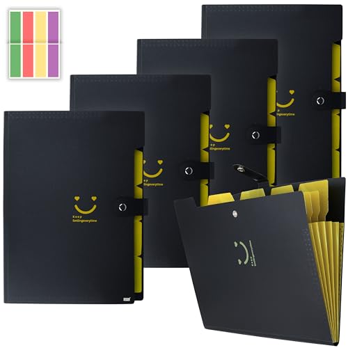 Image of SPS 5 Pocket Expanding File Folder Smile Design - Fits A4 & Letter Size Document Organizer, Accordion File Folders, File Holder for Office, Home & School Use- Yellow (Pack of 4)