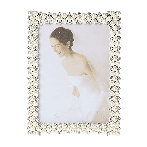 XIAOSAKU Marcos de Fotos Marco de Fotos de Perlas Marco Rectangular de Metal con Vidrio de Alta definición - Horizontal o Vertical - Regalo de Boda Retro decoración del hogar para Oficina en Casa