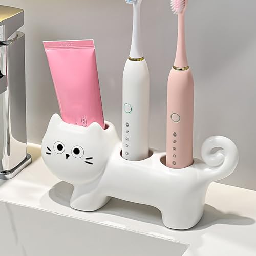 Rangement brosses à dents en céramique à base stable forme chaton