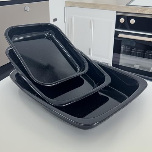 Great British Bakeware Vitreous Enamel Roasting Tray Set - 28, 33, 37cm Baking & Roasting Tray, Heavy Duty Vitreous Enamel Bakeware, Cookware Set, Made in England, Scratch Resistant - Image 6