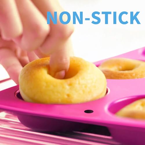 Doughnut Mould - 3 Pcs 6-Cavity Food Grade Silicone, Non-Stick Donut Mould for Baking, Reusable Doughnut Mould for Donuts Doughnuts, Bagels Muffins (Pink/Blue/Green) - Image 4