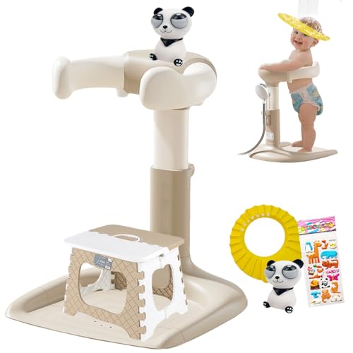 Baby Shower Stand with Support 2-in-1 Sitting & Standing Baby Bath Stand with Anti-Slip Base 10 Levels Adjustable Height and Armrest with Seat for Toddlers Ideal Gift for Infants 6 Months and Above