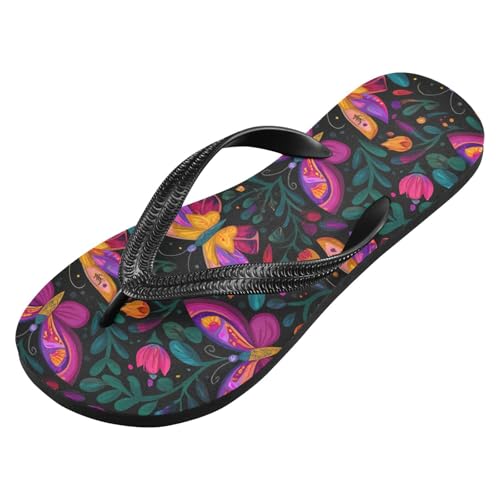ALAZA Colorful Butterfly Flip Flops for Women Fashion Beach Slippers Comfort Mens Flip Flops Non-Slip Rubber Shower Slippers Sandal for Hotel Travel Sport,XS2