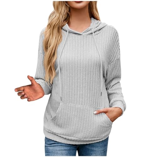 AQAYL Ribbed Hoodies for Women Knit Pullover Trendy Fall Sweatshirts