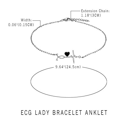 Cupimatch Nurse ECG Bracelet Heartbeat Cardiogram Love Heart Link Charm Chain Adjustable Anklet 10.5"3