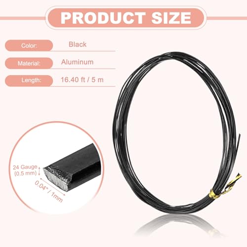 Image of uxcell 1 Rolls 24 Gauge Flat Aluminum Wire, 16.40 ft Soft Craft Wire for Flower Bonsai Crafts Carving DIY Bezel Sculpting Gem Metal Wrap, Black
