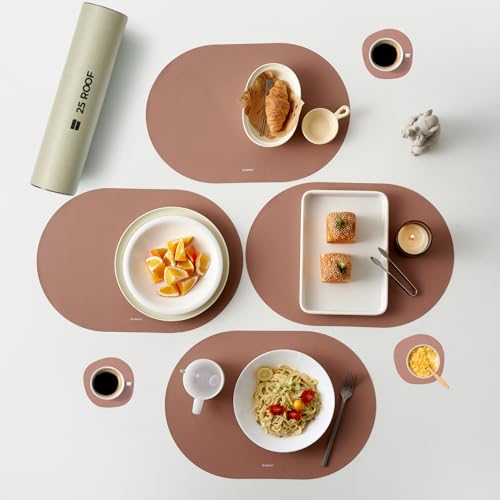 Clay Pink Oval Silicone Placemats Set of 4 with Matching