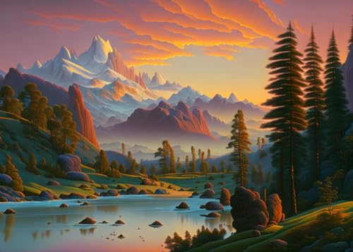 Chaîne de montagnes au coucher du soleil poster toile pour habiller un mur vide