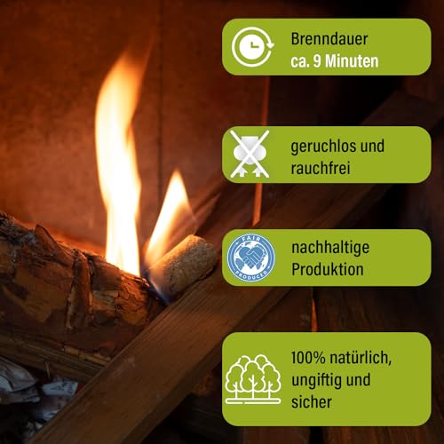 430 ° Öko Anzünder - ( 1,5kg, 3kg, 6kg, 10kg, 12kg ) - Extra lange Brenndauer durch Wachs - Unbegrenzt haltbar - aus Österreich - Kaminanzünder, Ofenanzünder, Grillanzünder - 1,5 kg - 150 Stk.