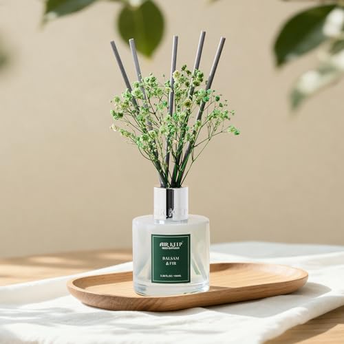 Image of Airkeep Reed Diffuser Set,3.38 fl oz (100 ml) - Balsam & Fir Oil Diffusers with 8 Reed Sticks,Home Fragrance Reed Diffuser for Bathroom Shelf Decor Winter Fragrance