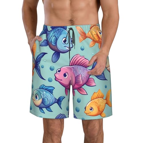 Cute Fish Print Stylish Men Beach Shorts Lightweight Cozy Swim Trunks Summer Casual Outings Holiday