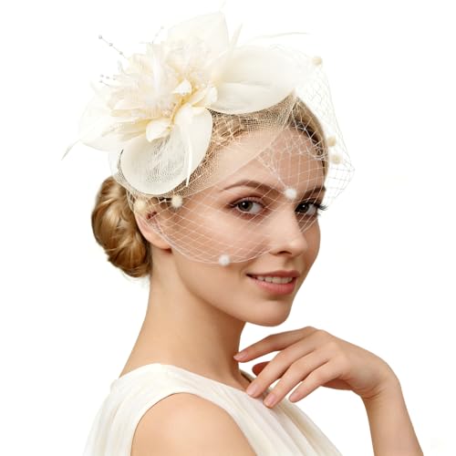 Image of DRESHOW Women Fascinator Hats Tea Party Hat Vintage Pillbox Hat Headband for Cocktail