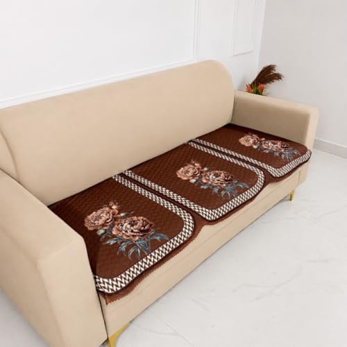 Image of Homerz 'Brooklyn Series' Premium Sofa Cover | Quilted Floral Design | Non-Slip Washable Sofa Protector | Soft Anti Slip Fabric (Ny Mustard, 5 (3+2) Seater, Only Seat Cover)