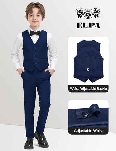 Image of Boys Suit Vest Set 4 Pieces Slim Fit Kids Navy Blue Formal Vest and Pants Set for Wedding Ring Bearer, Easter, First Communion, Confirmation, Graduation Teen Boys Size 8