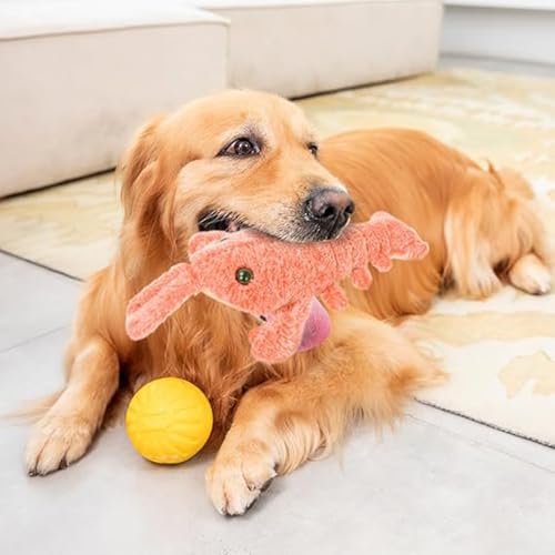 Floppy Lobster Interactive Dog Toy, 2024 Wiggly Interactive Dog Plush Toy, Furry Fellow Interactive Pet Toy, Jumping Moving Toys for Medium Dogs, Calming Pet Sturdy Puppy Chew Toys (Pink+Orange)