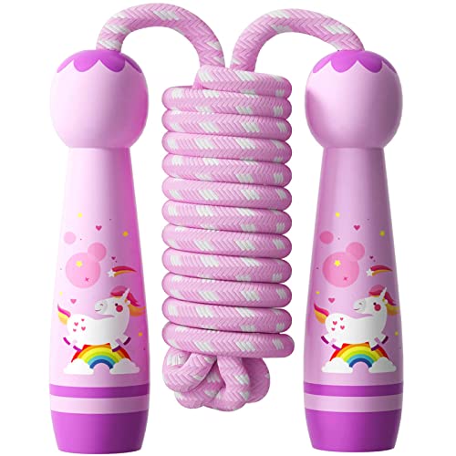 JunD Cuerda de Saltar, Cuerda Saltar con Mango Madera, Vistoso Cuerda de Algodón Skipping Rope Ajustable, Jump Rope para Fitness, Pérdida de Peso y Actividades al Aire Libre
