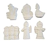 Nowells Xmas #2 Ceramic Bisque Christmas Tree Ornaments 6 pc Set Ready to Paint