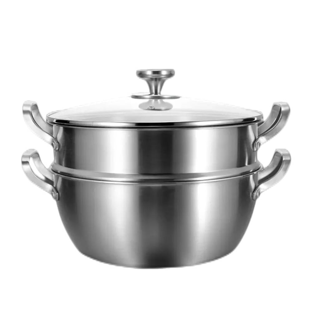 Pentola per cottura a vapore in Acciaio INOX, pentola per cottura a vapore per Uso domestico, pentola per cottura a vapore (Argento 28 cm)